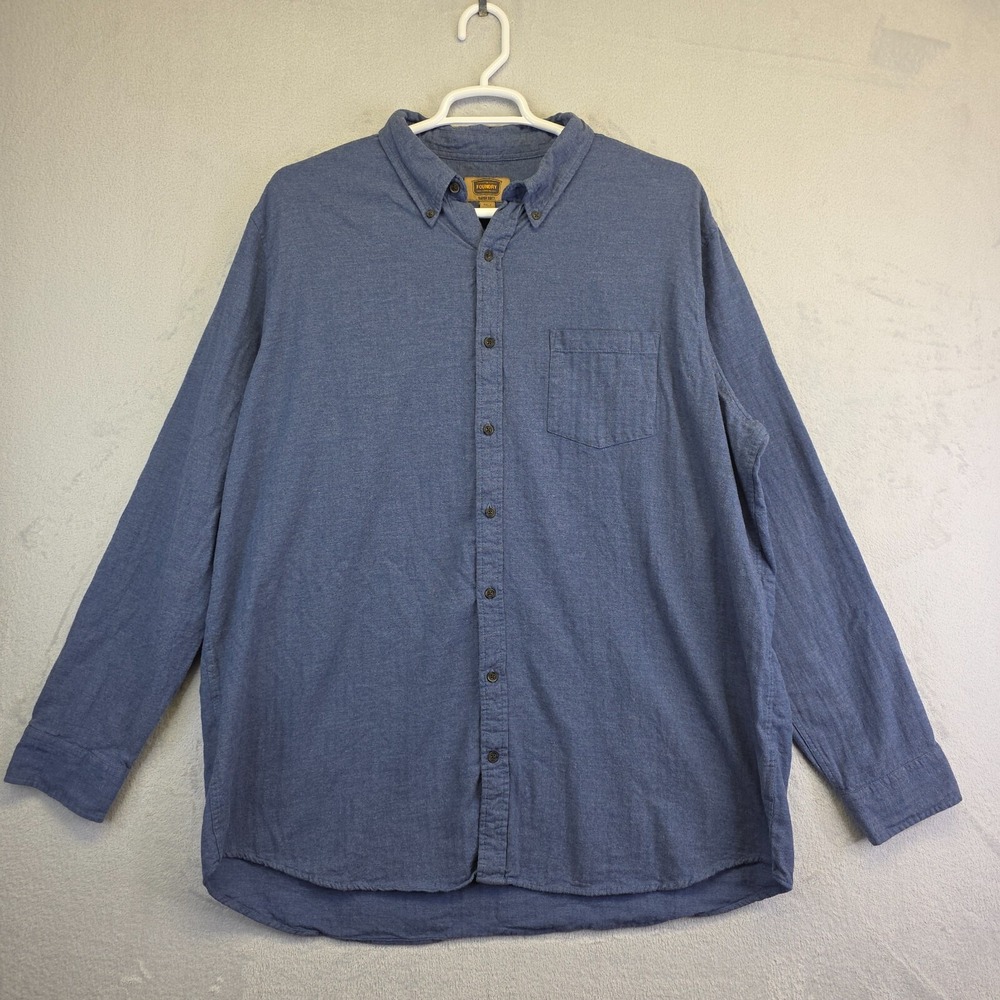 Foundry Flannel Button Up Shirt Mens 2XLT Tall Blue Super Soft Minimalist Preppy